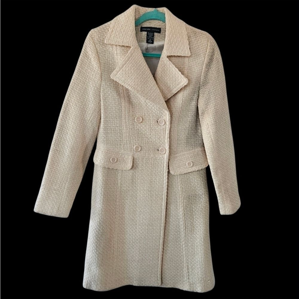 New York & Company Pea Coat Wool Blend Jacket Women Size 6 Ivory